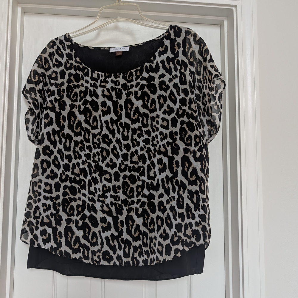 Calvin Klein Black and Gray Leopard Blouse